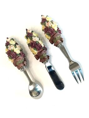 Rose Topiary Handle Spreader Condiment Cutlery Set